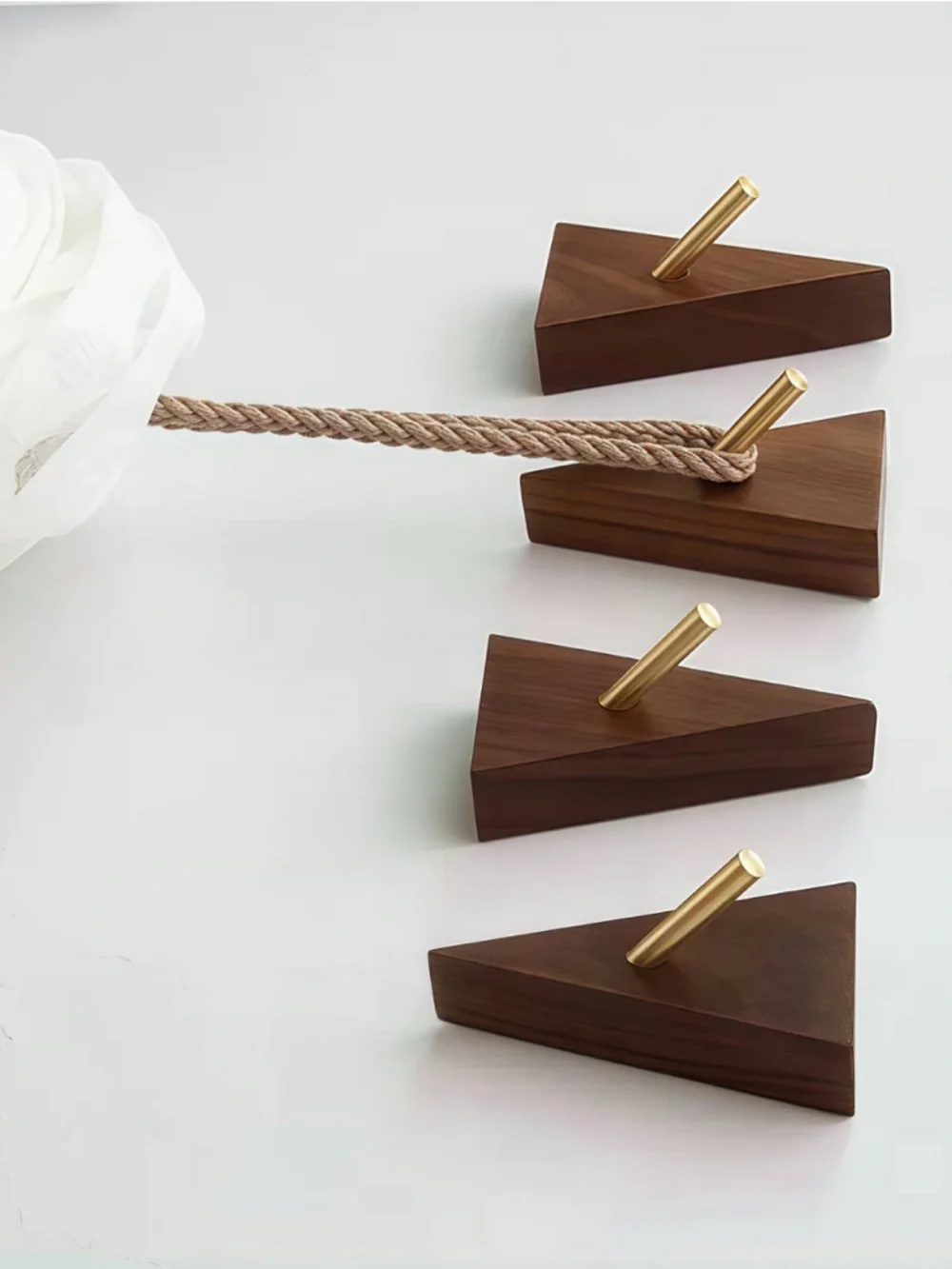 Wood Triangle Wall Hook with Brass Peg - Brown